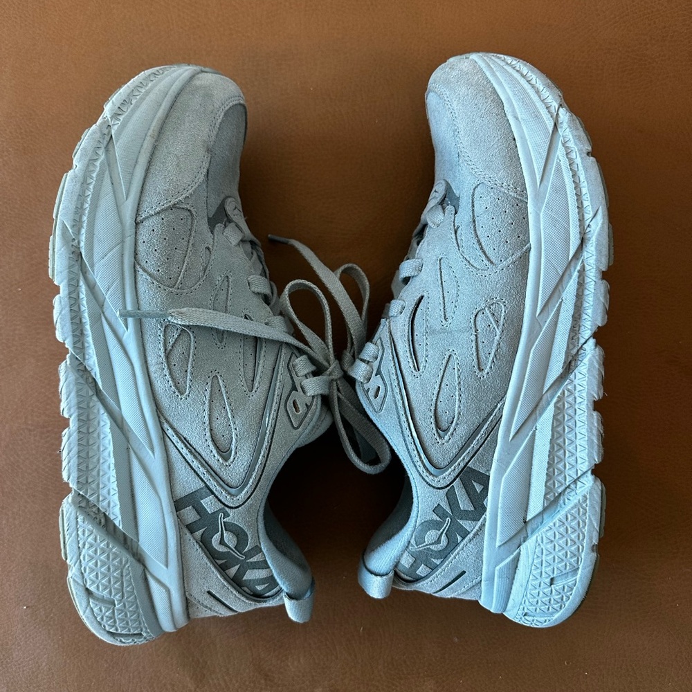 HOKA Gray Suede Clifton Sneakers